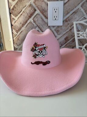 Ed Hardy Pink Cowgirl Hat with Skull Patch